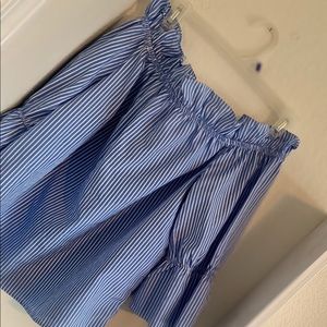 Blue and white striped off the shoulder blouse